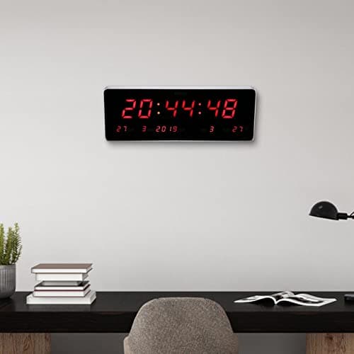 Horloge LED Réglage Automatique de l'heure Horloge numérique LED avec Affichage de la température du Calendrier Prise UE 110-240V(Calendrier de la Semaine de température)