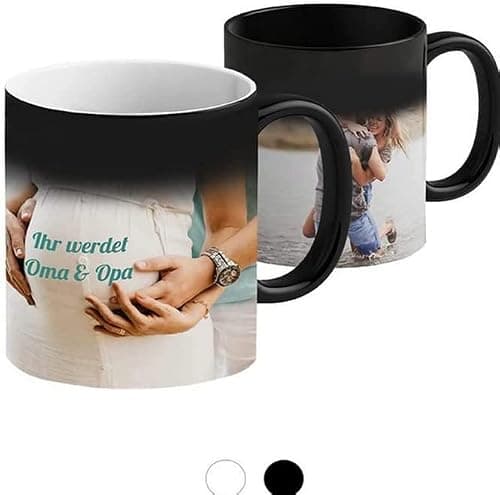 LOOXIS Mug magique personnalisé avec photo et texte, à personnaliser - Mug à changement de couleur, Magic Mug, thermo-revêtement, 325ml - Idée cadeau pour femme & homme - Intérieur blanc