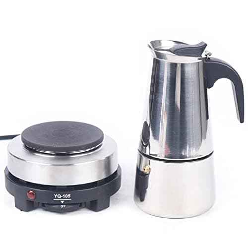 Fichiouy 300 ml Portable Espresso Cafetière Moka Pot En Acier Inoxydable avec Cuisinière Électrique Filtre Percolateur Café Brasseur Bouilloire Pot
