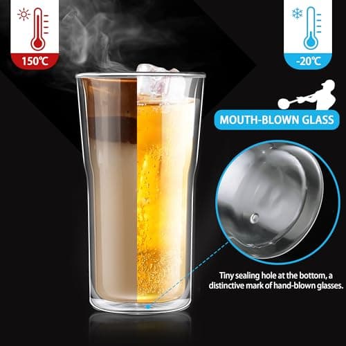 Joeyan 2x500ml Grande Gobelet Double Paroi,Grosse Tasse à Café,Verre a Eau,Mug xxl Transparent, Extra Large Verre Borosilicaté Thermiques, pour Latte macchiato,Thé,Cocktail,Smoothie,Matcha,Biere