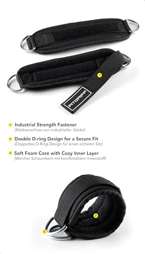 Fitgriff® Sangle Cheville Musculation Poulie V3 (Rembourré)- Ankle Straps pour Sport, Kickback, Entraînement des Fessiers - Accessoires de Fitness (Black)