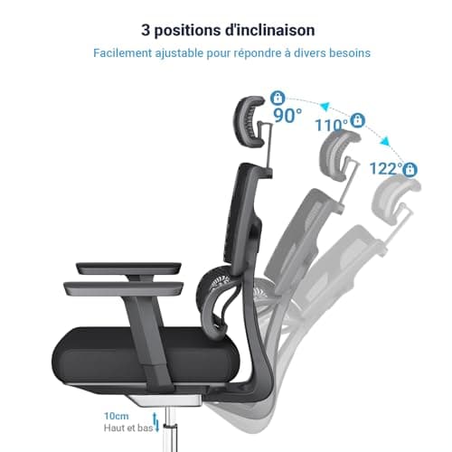 MELOKEA Fauteuil Bureau 200 KG, Personnes de Grande Taille (165-202 cm), Verrouillage à 3 Positions, Accoudoirs 3D Extra-Larges, Support Lombaire Dynamique, Chaise de Bureau XXL 200 KG, Norme EN 12520