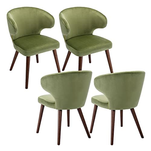 chairus Chaise Cuisine en Velours Lot de 4 Chaises de Salle à Manger Capitonné avec Pieds en Bois Modern Chaise de Chambre (Vert-4(Velours))