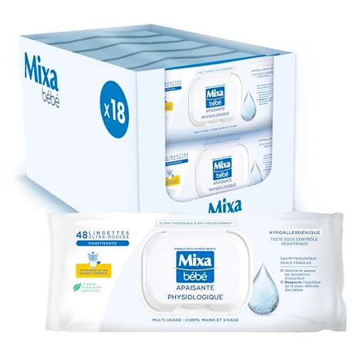 Mixa Lingettes Bébé Apaisantes Physiologiques, Lot de 18 x 48 lingettes