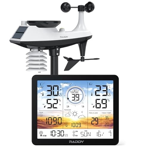 Raddy AG7 Station météo sans fil avec capteur extérieur, thermomètre, hygromètre, écran numérique 7,4", horloge radio-pilotée DCF, moniteur de température et d'humidité avec prévisions météorologiques