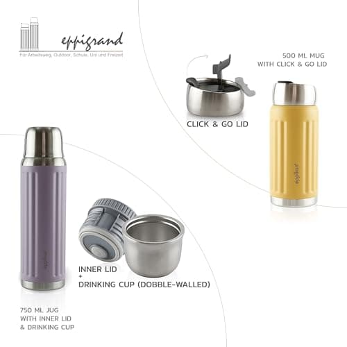 eppikan eppiGrand Gourde Isotherme 500ml - Bouteille Isotherme inox, étanche, sans BPA, avec couvercle Click & Go (Moss Green, 500 ml)