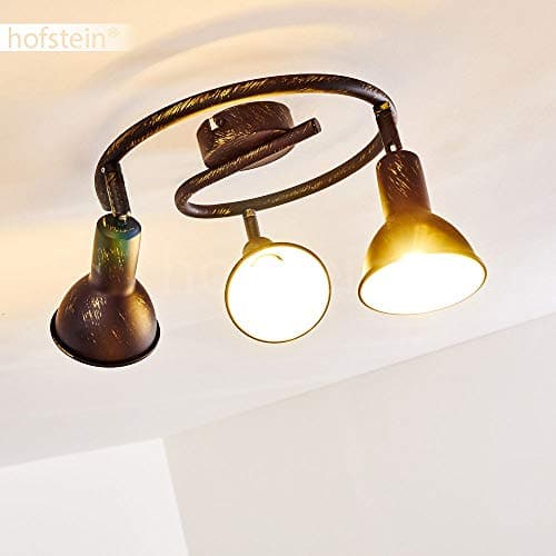 Plafonnier Polmak, plafonnier rond en métal noir/or/blanc, 3 flammes, rondelle avec spots orientables, E14, spot de plafond au design rétro/vintage, salon/chambre/couloir/cuisine, sans ampoules