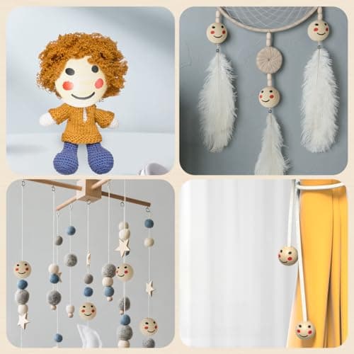 SUTOUG Lot de 50 perles rondes en bois avec tête de poupée souriante de 20 mm avec trou de 5 mm pour bricolage, bracelet, macramé, collier, bijoux, poupée