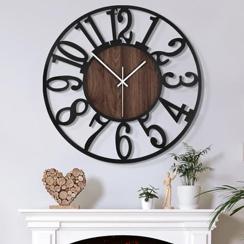 Mee 2ou Horloge Murale Design Moderne et Vintage, 60cm/ 24 Pouces Silencieuse sans Tic-Tac, Grande Horloge Murale Géante XXL, Disponible en 34cm, 40cm, 50 cm, 60 cm, 80 cm pour le Salon Cuisine Bureau