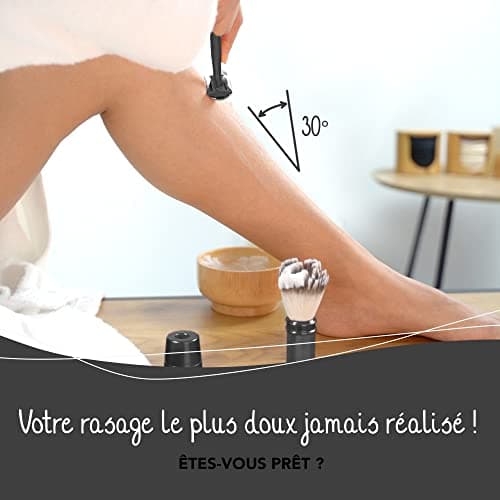 Bamboozy Rasoir de Sureté Kit de Démarrage - Set de Rasage avec 20 Lames, Savon de Rasage et Blaireau de Rasage - Aluminium - Sans Plastique & Zéro Déchet - Rasoir à Double Tranchant (Noir)