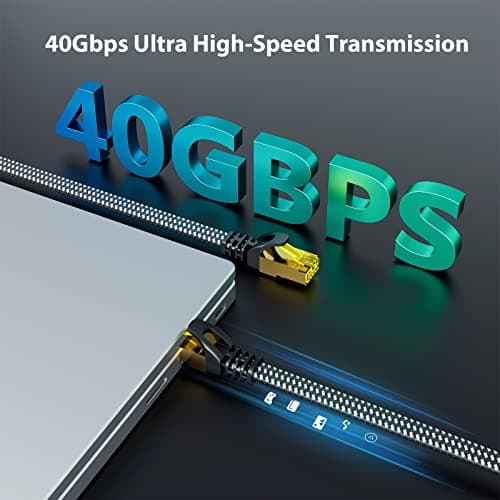 ARISKEEN Cat 8 Câble Ethernet 10M, Cat8 Tressé Plat Haut Débit (40Gbps 2000Mhz/s) Gigabit Rj45 STP Câble Blindé Internet Réseau Lan Patch pour Modem Routeur Ordinateur TV PC