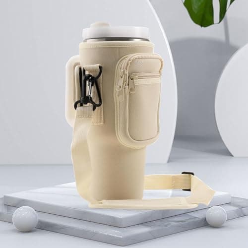 Sac Compatible avec Stanley Cup,Accessoire Compatible avec Stanley Cup,Porte-Bouteille d'eau avec Sangle RéGlable 40 Oz 30 Oz Adapté pour la Randonnée,Les Voyages,Le Camping (Blanc Cassé)