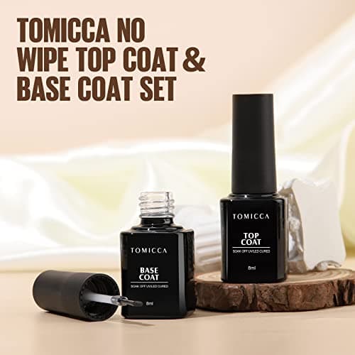 TOMICCA Vernis Semi Permanent, Base et Top Coat Vernis Gel UV Semi Permanent 2 * 8ML No Wipe Top Coat et Base Coat pour studio de manucure DIY Home