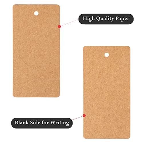 jijAcraft Étiquettes Papier Kraft Etiquette Cadeaux Rectangulaire 9x4,5cm, 100 pièces et Ficelle de Jute, pour Mariage Noël Anniversaire Artisanat (marron)
