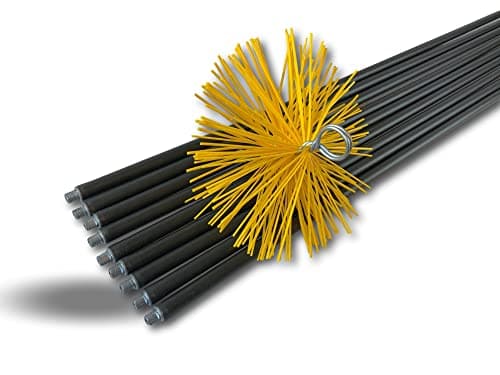 Kit de ramonage classique conduits gainés | Hérisson rond synthétique | Diamètre 250 mm | 9 cannes noires Ø 17 mm creuses | 9 * 1,4 m | Cheminées | Kibros 4KIT25NLO