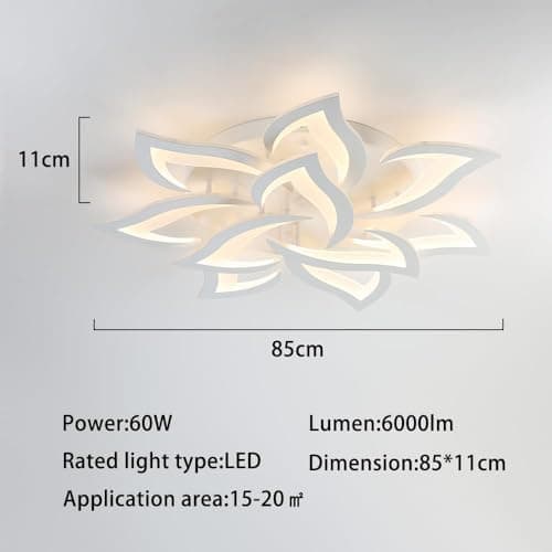 Plafonnier LED Petale, Plafonnier Salon Dimmable 3000k-6000K (10 Petales) | Luminaire Plafonnier avec Télécommande, Lustre Chambre Design de Creative Petal 60W, Aluminium+Acrylique , Diamètre 85CM