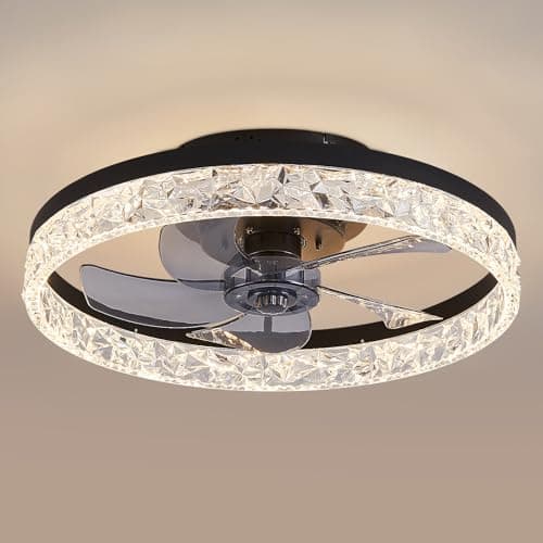 MOSSCO Petit Ventilateur de Plafond Silencieux avec Lumiere et Telecommande, 6 Vitesses et vent Réversible, Dimmable LED, 3 Températures de Couleur en Option pour toutes les saisons - 50 cm