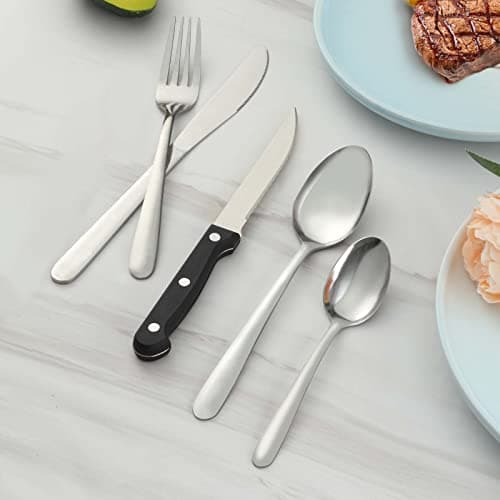Pleafind couverts avec couteau a steak, 30 pièces couverts de table pour 6 personnes, couvert en argent comprenant cuillère, couteau, fourchette, set couverts de table inox, lave-vaisselle