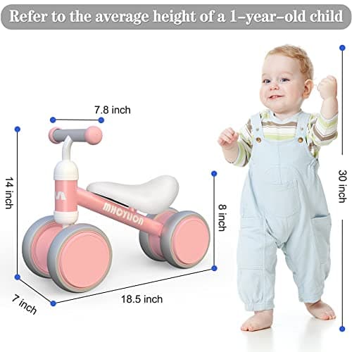 Draisienne Enfants Vélo Bébé sans Pédales 10-24 Mois Jouet Baby Walker Fille Garçon 1-2 Ans Jouet d'Equitation Trotteur Bebe Mini Bike Cadeau Anniversaire Noel Rose