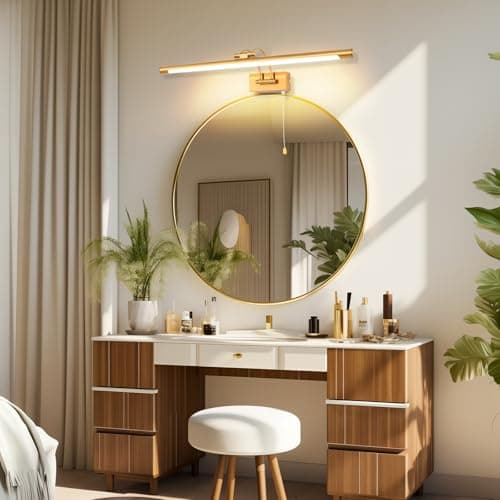 MantoLite 60CM 12W Applique Murale pour Tableaux et Vitrines, LED Miroir Salle de Bains Lumière Avec tête de Lampe Pivotante et Interrupteur Intérieur Éclairage, 3000K Laiton Lampes de Lecture