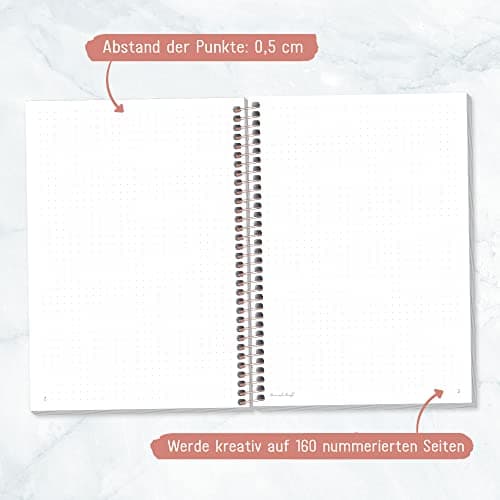 Trendstuff by Häfft Journal à pois A5 avec reliure à spirales 160 pages | Carnet à pois avec spirale, bloc universitaire, bloc sprial, bloc-notes | durable et neutre sur le climat