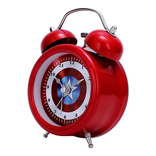 Lafocuse Réveil Captain Silencieux Enfant Rouge Matin a Double Cloche Horloge de Table Sanc Bruit Tic-tac avec la Lumière de Nuit