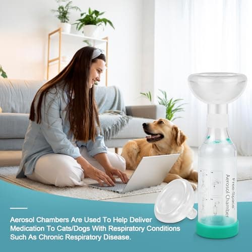 Espaceur d'inhalateur pour Chat/Chien avec Masque en Silicone de Forme Ronde, Chambre d'aérosol félin avec indicateur de Respiration 2 Masques (Chien)