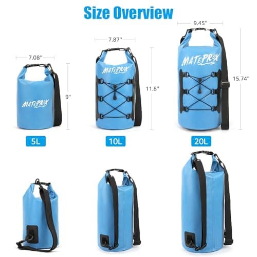 MATEPROX Sac Sec étanche 5L 10L 20L Dry Bag Sack avec Sangle réglable, Sac étanche pour Kayak, Randonnée, Rafting et Camping avec Pochette étanche pour Téléphone-10L Bleu