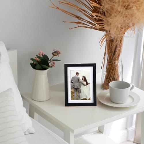 kollyseek set de 5 cadres photo 10x15 cm en MDF et verre acrylique cadre photo noir cadre photo en bois, à suspendre et à poser, salon à poser et à suspendre, cadre décoratif noir