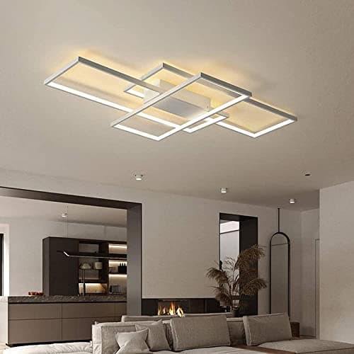 Plafonnier LED Moderne Pour Salon - Intensité Variable Avec Télécommande - Design Rectangulaire Créatif Éclairage Décoratif Pour Chambre À Coucher Salon Salle Lustre,Blanc,80x45x9cm
