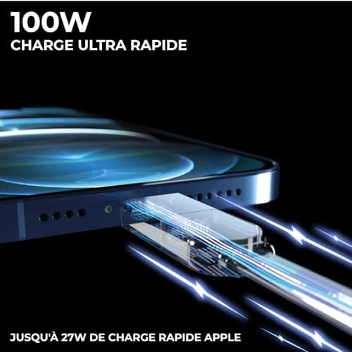 Rolling Square inCharge X - Porte Clé avec Câble USB c Charge Rapide, 100W - Chargeur USB c Universel 6 en 1 avec Cable USB c/a + Cable Lightning et Micro USB, Idéal comme Cadeau Homme, Noir