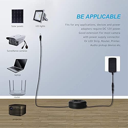 GTIWUNG 2 Pièces 5 Mètres Rallonge Cordon d'alimentation DC 2,1mm x 5,5 mm Mâle à Femelle Connecteur pour Adaptateur Secteur, LED, CCTV Camera Power, Voiture, Moniteurs, et Plus - Noir