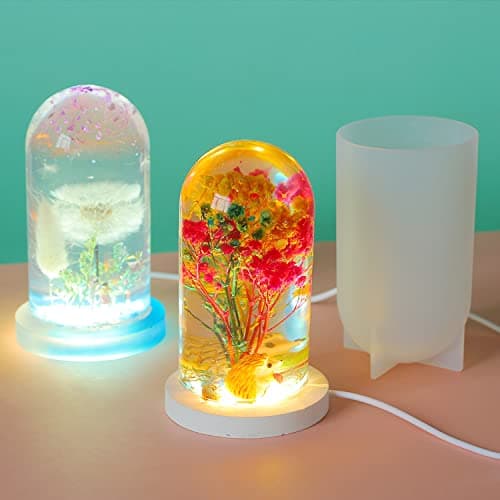 Yayatty Moules de Résine pour Lampe Moules en Silicone Epoxy, Moules Cylindriques en Résine Epoxy et Base, Alimentation USB pour Bricolage, Décoration de Bureau, Lampe de Table, Décoration