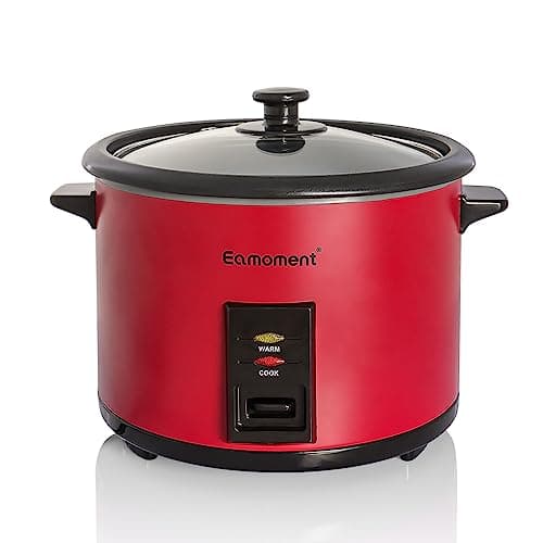 Eamoment ERC-10CRD 1.8L | 700W cuiseur à riz et insert vapeur noir chaud et cuire 1-10 personnes marmite à revêtement antiadhésif, cuillère à riz et tasse à mesurer, couvercle en verre