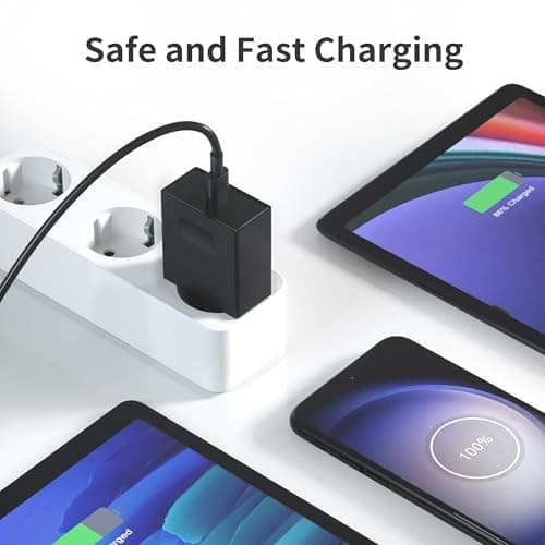 45W Chargeur USB C Secteur Charge Rapide pour Samsung Galaxy S24/S23/S22/S21 Ultra/S20/S20+/Note 20/10/9/8/A73/A53/A52/S10/S9 et 2M Câble, Nanaisse Adaptateur Type C Mural Alimentation Prise Noir