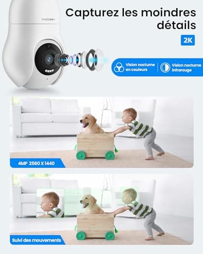 VEEZOOM 2K Ampoule Camera Surveillance WiFi, IP Caméra Ampoule Intérieur sans Fil de Lampe E27 avec Suivi Automatique, 30m Vision Nocturne Coloré, Discussions en Temps Réel, WS-D1