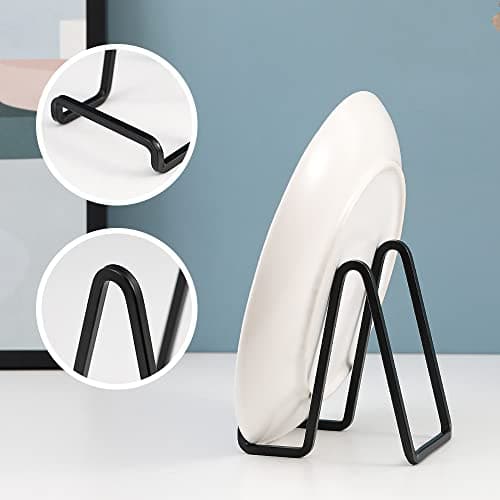 Chevalet Support Presentoir Porte Assiette - 4.5 Pouces Metal Support Assiette Decorative - Support Cadre Photo de Table - Présentoir de Fer pour Plaque | Livre Cuisine | Carte Postale | Art - Noir