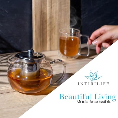 Intirilife Théière avec Filtre en Clair – 800ml Tisanière en Verre Borosilicaté avec Poignée Résistante à la Chaleur – Approprié pour Les Boissons Chaudes et Froides comme Le Thé, Le Café