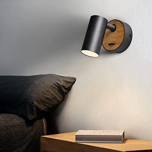 ouglres Applique Murale Noire Avec Interrupteur,2 Packs d'Appliques Murales En Bois Design Rétro En Aluminium,Applique Murale Intérieure Éclairage Compact Salon Chambre,Gu10(Ampoule Non Incluse)
