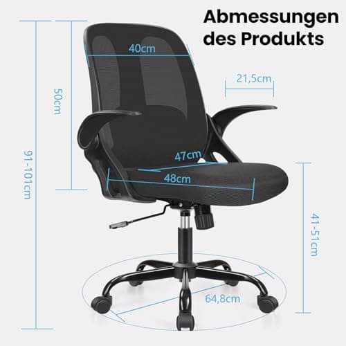 Razzor Chaise de Bureau, Fauteuil de Bureau Ergonomique avec Soutien Lombaire Réglable, Chaise d'ordinateur en Maille Respirante avec Accoudoirs Pliants, Fauteuil de Bureau Réglable en Hauteur