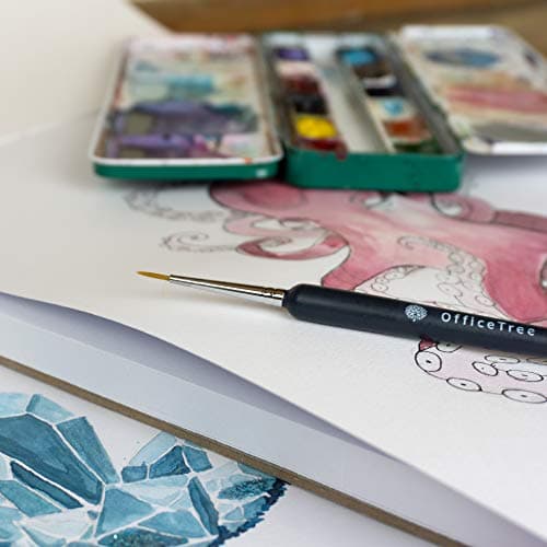 OfficeTree 40x Papier Aquarelle A3 300g avec 2 Pinceaux - Feuille Aquarelle A3 - Papier Aquarelle 300g - Bloc Aquarelle - Papier pour Aquarelle - Papier Dessin A3 - Watercolor Paper - Bloc Dessin A3