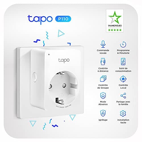 Tapo Prise Connectée WiFi, Suivi de consommation, 16A Type F, compatible avec Alexa et Google Home, Contrôler le radiateur, le chauffage, Économie d'énergie, Commande vocale, Tapo P110(2-pack)