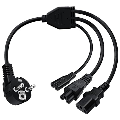 HuaLiSiJi Cable Alimentation 3 Broches 10A 250V IE Splitter Contact de Protection de Câble Type F (CEE 7/4) vers Prise C13+C5+C7, pour Une Utilisation en Intérieur TV, PC, Moniteur (0.5m)