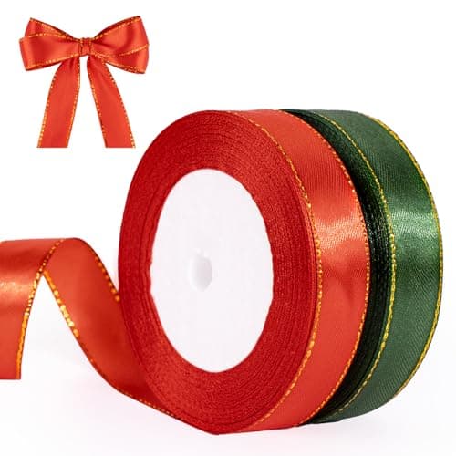 jijAcraft Ruban de Satin Noël 20 mm, Ruban de Noël Rouge et Vert Phnom Penh, 44 m Ruban Cadeau Ruban en Tissu de Noël Ruban décoratif - pour Noël, décoration artisanale et emballage cadeau