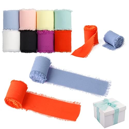 AIFUDA Lot de 8 rouleaux de ruban en mousseline de soie fait à la main pour bouquets, décoration, invitations de mariage - 8 couleurs - 3,8 cm x 2,9 m
