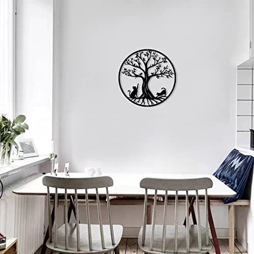 Pduoduo Arbre de vie en métal -Décoration Murale en Métal avec des Chats,Noir Tenture Décor Silhouette Mur Art pour Cadeau Intérieur Cadeau Extérieur Jardin Maison Décoration,30cm