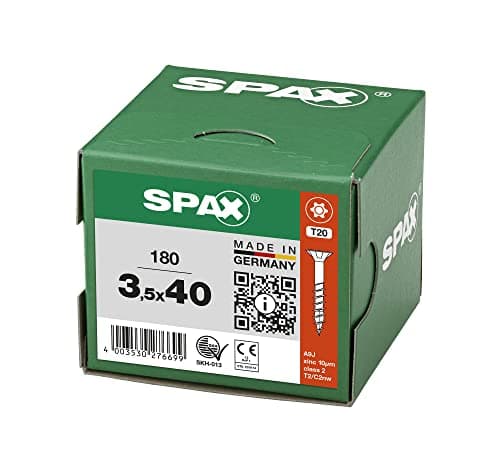 SPAX Vis universelle, 3,5 x 40 mm, 180 pièces, filetage partiel, tête fraisée, T-STAR plus T20, 4CUT, WIROX A9J - 8000000276699