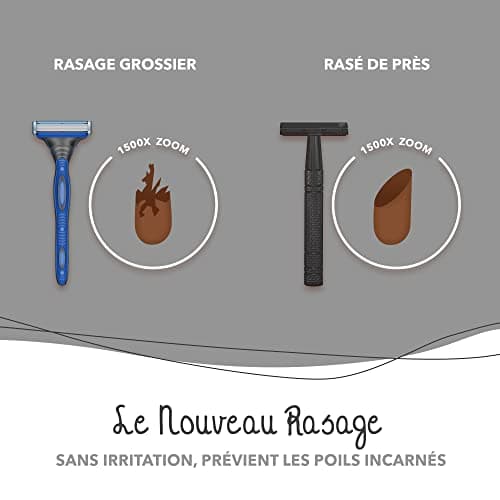 Bamboozy Rasoir de Sureté Kit de Démarrage - Set de Rasage avec 20 Lames, Savon de Rasage et Blaireau de Rasage - Aluminium - Sans Plastique & Zéro Déchet - Rasoir à Double Tranchant (Noir)
