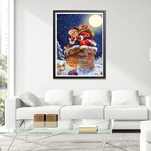 Showker 5D Kit Complet de Broderie Diamant Cheminée - Peinture Diamant Lune Rond Point de Croix - Décoration Murale pour Chambre, DIY Diamond Painting Maison 30x40cm