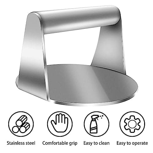 YIWONFU Smash Burger Acier Inoxydable 304, 5.5 Pouces Smash Burger Press Antiadhésif 14cm Ronde Presse Hamburger Convient pour Steak, Burger, Viande, Barbecue
